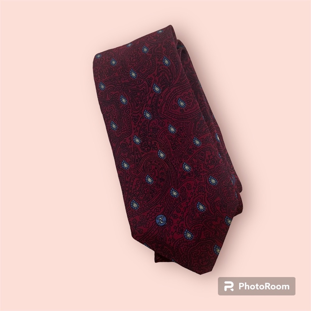 Vintage Chanel Black & Red Wheat Bundle Necktie-100% Silk-Made in Italy